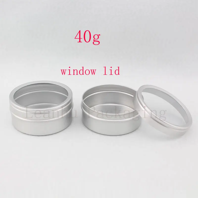

40g X 100 empty skin care cream aluminum containers with window cap,metal aluminum jar window lid ,metal bottle tin pot can