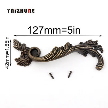 1PC Leaves Striped Carved Handle Kitchen Handle Cabinet Drawer Handle Door Knobs Handle Bronze Tone