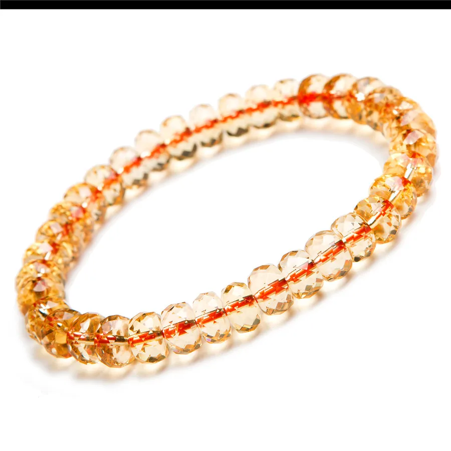 

Wholesale Women Charm Stretch Bracelets 7mm Natural Yellow Gold Quartz Abacus Faced Crystal Beads Bracelet Femme