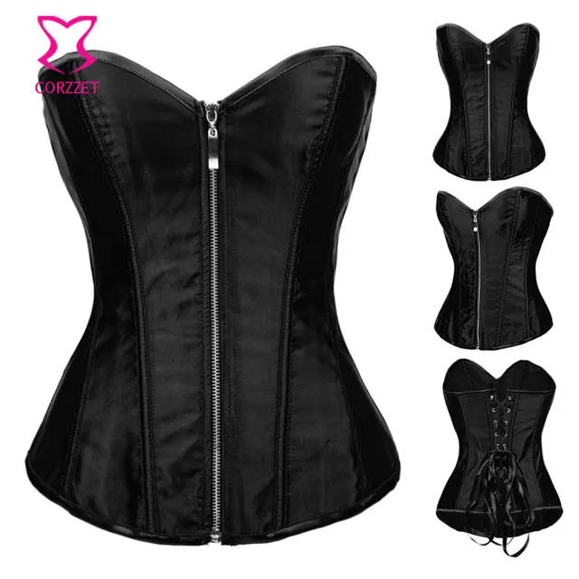 Red Satin Overbust Corset Tight Lacing Woman Gothic Corselet Vermelho