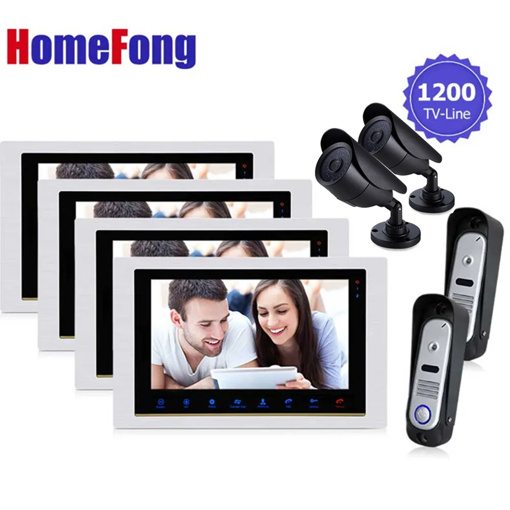 

Homefong 4V2V2 Video Doorphone Intercom System Wired Intercom Doorbell Waterproof Door Camera with CCTV Security System