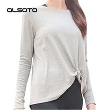 Новые модные женские спортивные брюки для занятий йогой Топ женский сплошной цвет свободный длинный рукав спортивная одежда для бега фитнеса Леди Круглый Вырез дышащий Топ