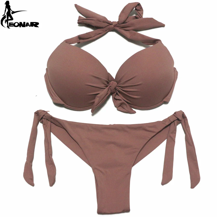 EONAR 2021 Bikini Solid Swimsuits Women Push Up Bikini Set Brazilian Cut/Classic Bottom Bathing Suits Sexy Plus Size Swimwear cheap bikini sets