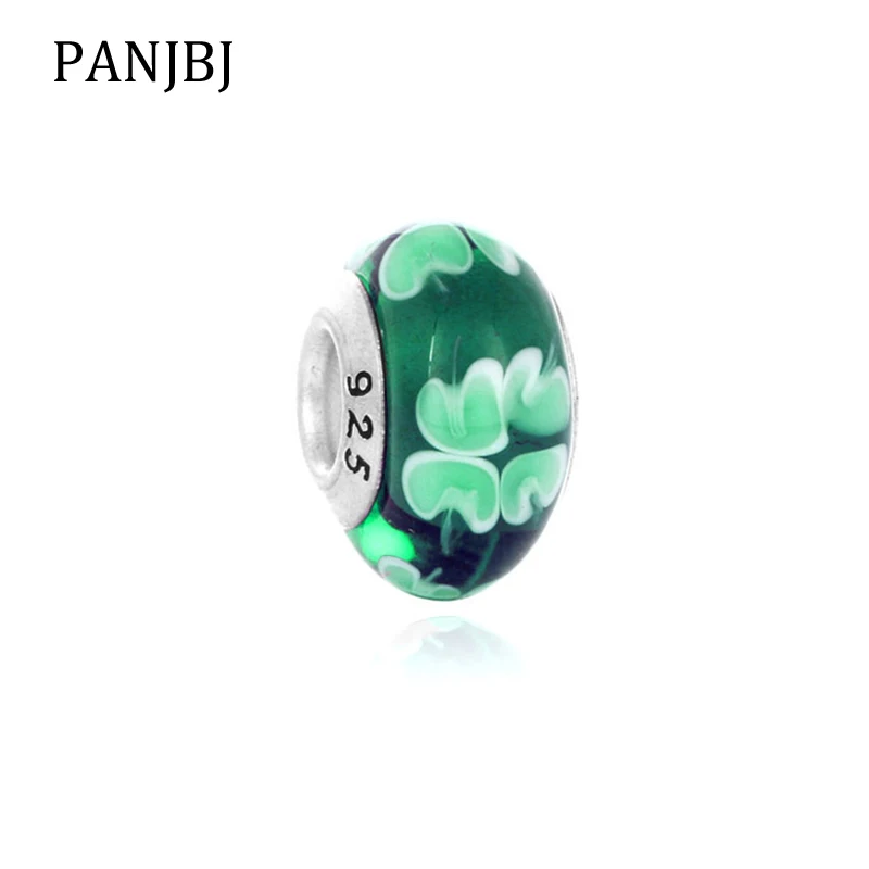 

New Free Shipping European Murano Glass Bead Aolly Charm Leaf Clover Charms Fit Original Pandora Bracelets DIY Women Jewelry