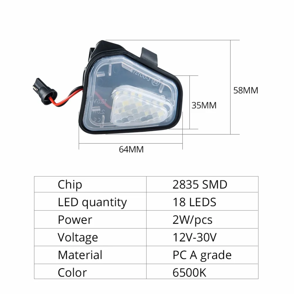 ATcomm 2 шт. 6500 K супер белый 18 SMD 2835 Чип 12 В светодиодный свет зеркала заднего вида для