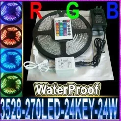 5 м Водонепроницаемая RGB 3528 SMD 270LED лента+ 24-кнопочный ИК-контроллер+ 12 V-24 W источник питания