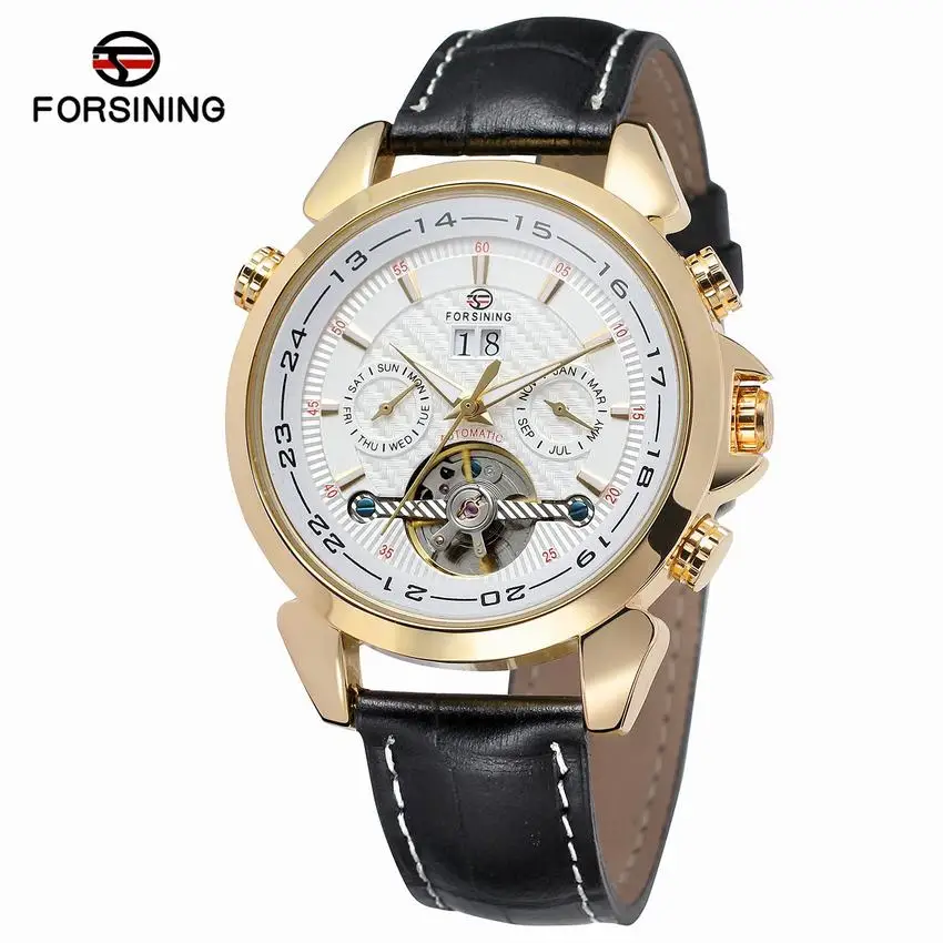

FORSINING Brand Men Mechanical Tourbillon Fashion Watch Man Sport Automatic Leather Strap Watch + Gift Box