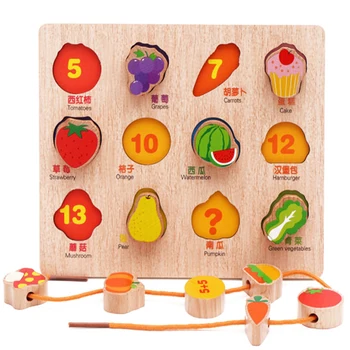 

Kid Early Educational Toys fruit/animal Stringing Threading Learning Toy Baby Hand Grasp Wooden Puzzle Toy Child Wood Jigsaw Toy