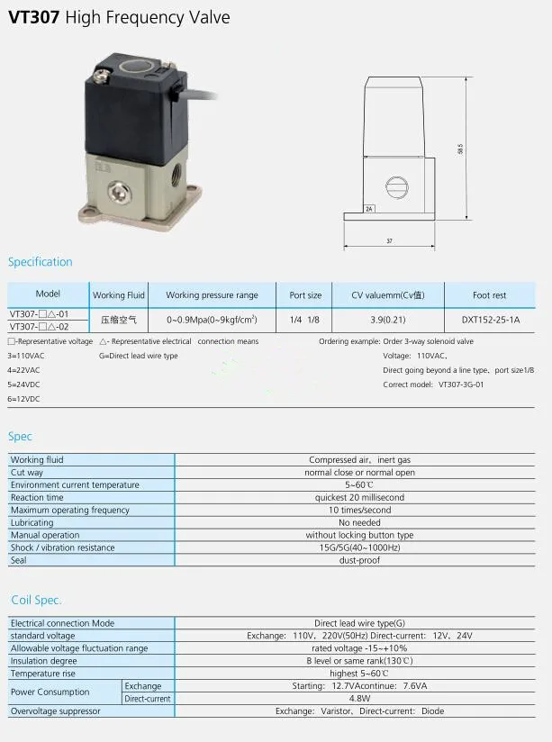 DC24V 1/4 ''VT307-5G-02 высокочастотный электромагнитный SMC