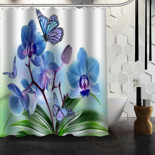 Best Nice Custom Orchid Flower Shower Curtain Bath Curtain Waterproof Fabric For Bathroom MORE