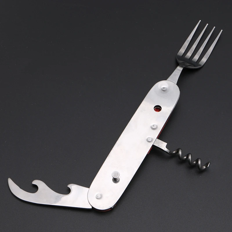 Camping al aire libre de 3 en 1 plegable de acero inoxidable cuchara tenedor cuchillo vajilla Multi herramienta para acampar