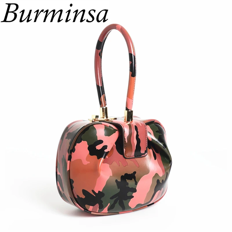

Burminsa Women Genuine Leather Camouflage Bags Girl Hit Color Small Handbags Designer Brand High Quality Tote Evening Bags 2018