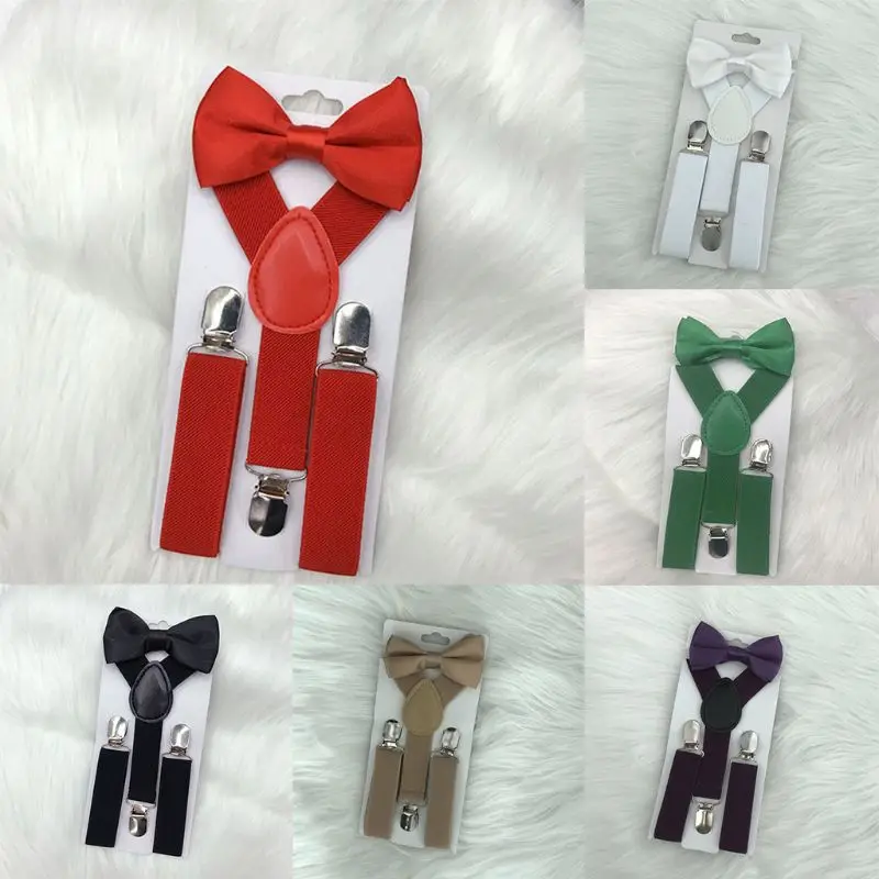 Ребенок дети девочка брюки ремень с подтяжками клип Brace Регулируемый Бант Мода галстук ремень комплект
