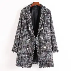Распродажа 2018, повседневное тонкое клетчатое женское пальто с v-образным вырезом, милое стильное пальто с кисточками и бусинами, Лидер