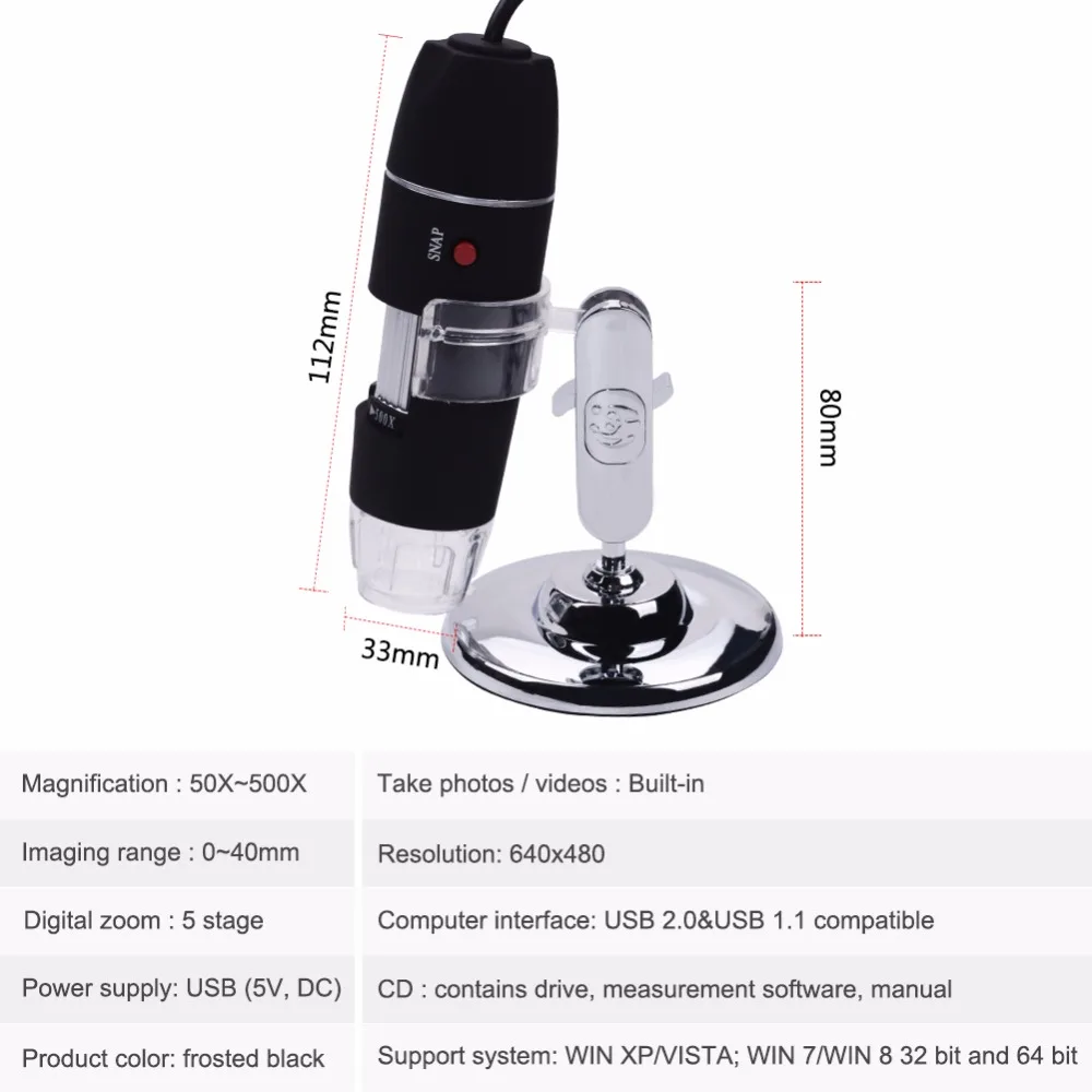 Портативный 50-500X 2,0 MP USB цифровой микроскоп Эндоскоп лупа камера 8 светодиодный с функцией дальнозоркости