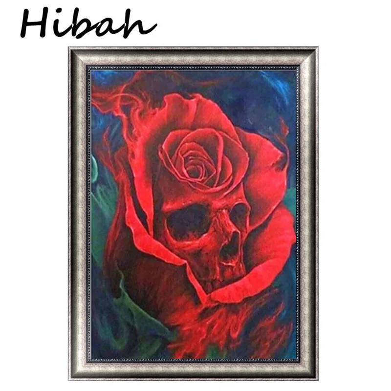 

5D DIY Diamond Painting Red Rose Skull Diamond Embroidery Cross-stitch Rhinestone Mosaic Painting Decoration