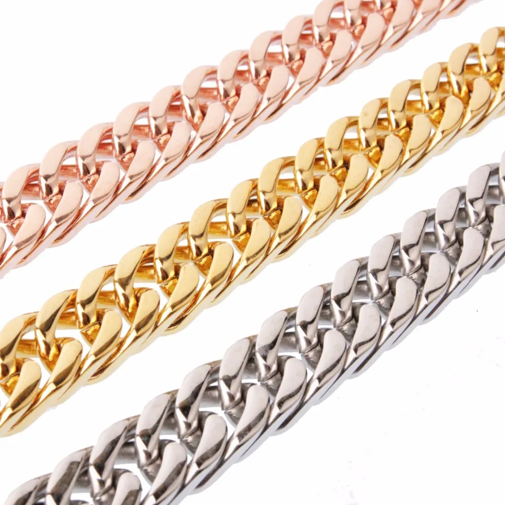 

Mens Chain 8mm Heavy Gold/Silver/Rose Gold 316L Stainless Steel Double Curb Link Chain Boys Necklace Wholesale Gift
