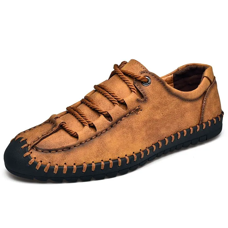 Мужские кожаные мокасины ручной работы Vancat, цвет хаки, дышащие лоферы на плоской подошве, обувь для улицы, повседневная обувь большого размера 38–48, весна и лето - Цвет: brown