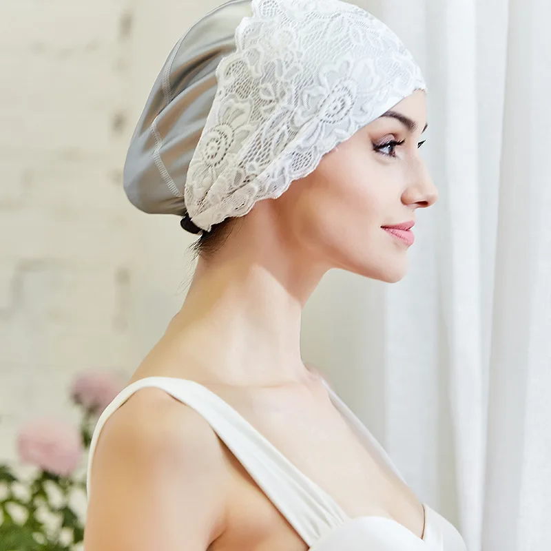 Women Swimming Cap Bathing Swiming Hat Lace Flower Waterproof PU Coating Fabric Swim Pool Caps Protect Long Hair Ears for Women