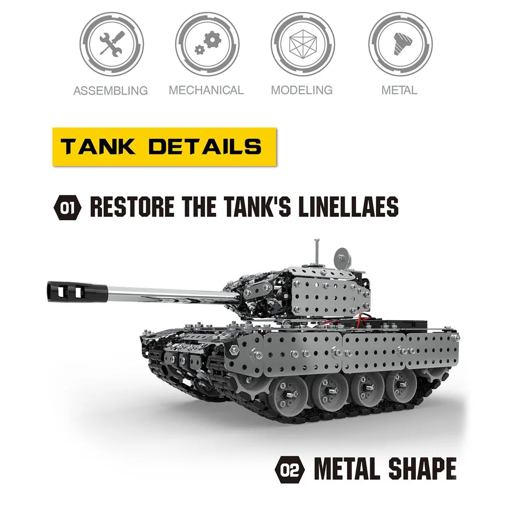  952PCS 2.4G RC Military Tank DIY Assembly set Stainless Steel Remote Control Model Toy Built-in 3.7