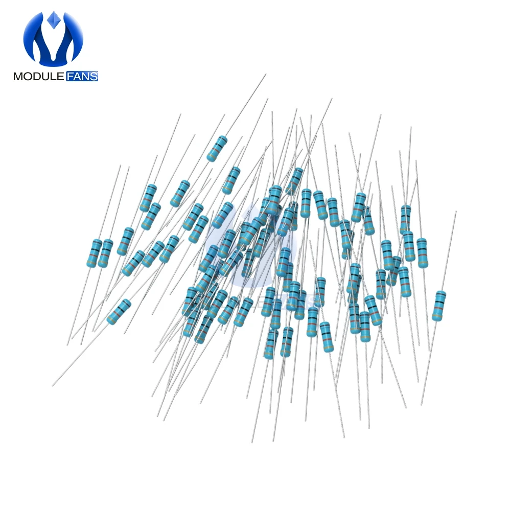 100 шт. Diy Электронные угольный осажденный резистор 5% 1/2W 0,5 W 1R-1M 1K 2,2 K 4,7 K 5,1 K 6,8 K 10K 15K 22K 47K Ohm Сопротивление 1%+ 1%-1