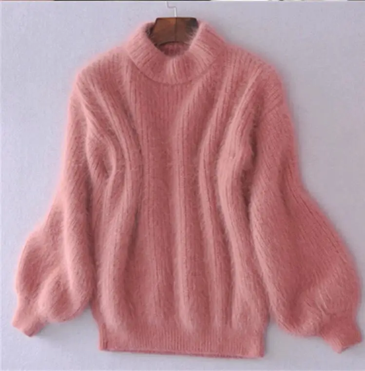 Winter New Fashion Thickened Warm Turtleneck Mohair Female Sweater Lantern Sleeve Casual Solid Color Slim Simple Pullover | Женская