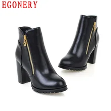 Zipper Square High Heels Faux Leather Non-Slip Bottom Party Fashion Style Womens Shoes Woman Ankle Boots