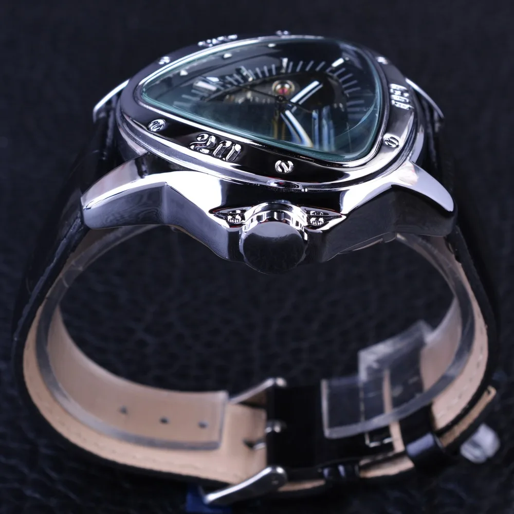 Creative Racing Design Triangle Design Silver Skeleton Dial Mens Watch for Winner