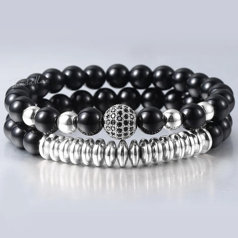 Double Chain Glass Beaded Men's Bracelets Silver Rose Gold Strand