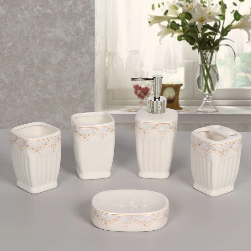 New Ceramic bathroom 5pcs sets of European style rinse cup wedding set