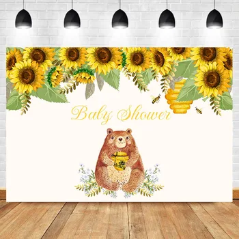 

Cute Brown Bear Backdrop Animal Honey Bear Sunflower Baby Shower Photography Background Child Birthday Party Decoratie Supplies