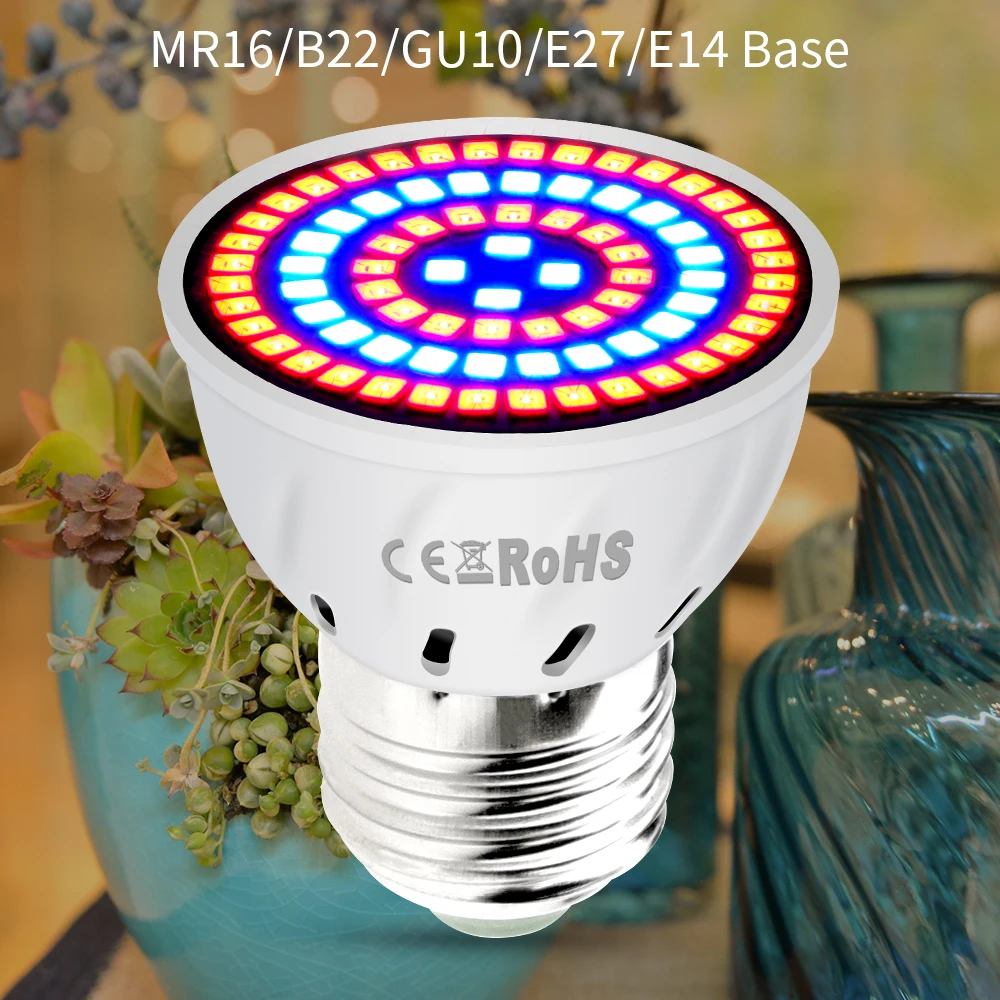 

E14 Lamp Full Spectrum LED Bulb E27 Plant Grow Light 220V GU10 Plant Lamp 2835SMD 48 60 80led Indoor Grow Tent MR16 Red Blue B22