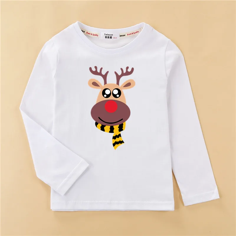 Коллекция года, детская одежда для рождественской вечеринки с оленем хлопковая Футболка с рисунком для маленьких девочек футболка с длинным рукавом для мальчиков футболка для родителей и детей - Цвет: White
