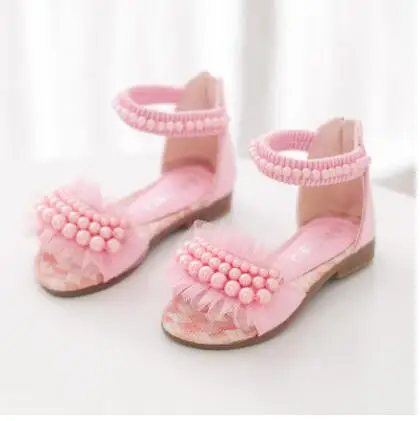 New Fashion Beading Leather Sandals Kids Flats Single Shoe Children Zipper Outdoor Lace bead Sandals Princess Shoes For Girls