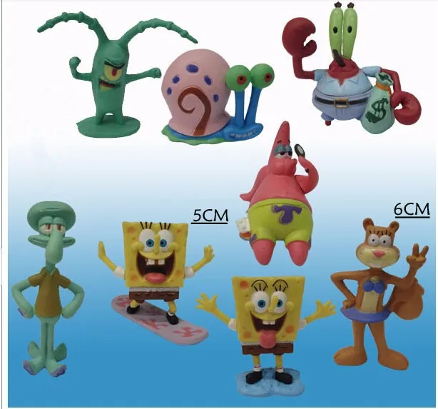 

Animation 8pcs/lot SpongeBob Model Hand to do Action Figure Toys Doll Cute Cartoon Sponge Bob Vinyl Doll Classic children toys