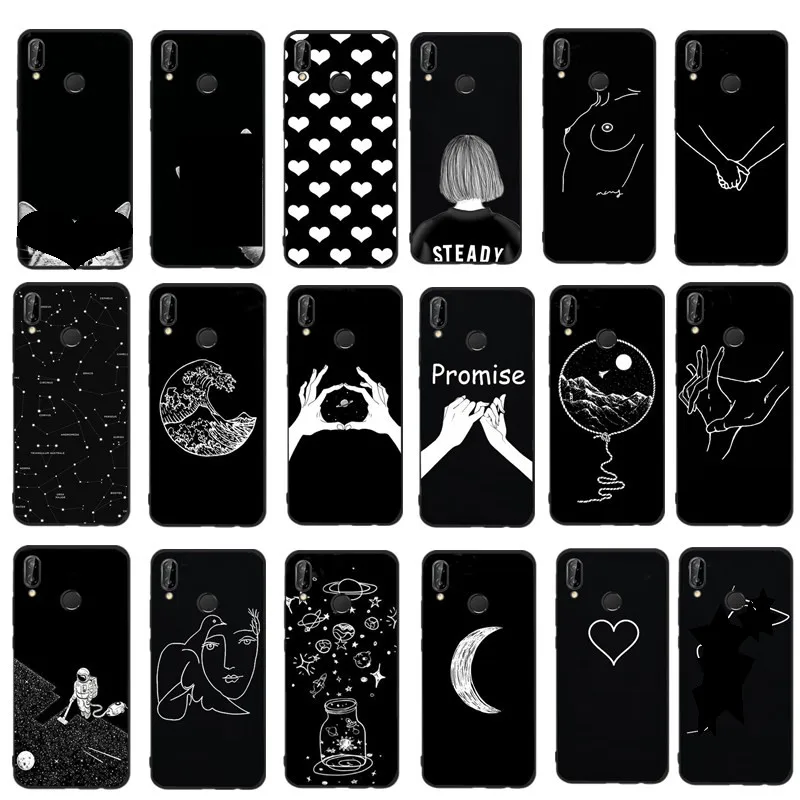 

Case for Huawei Mate 10 Lite Case Black Artistic Line for Huawei P Smart P20 Lite P9 P10 lite P9 Lite mini Coque Cat Friends