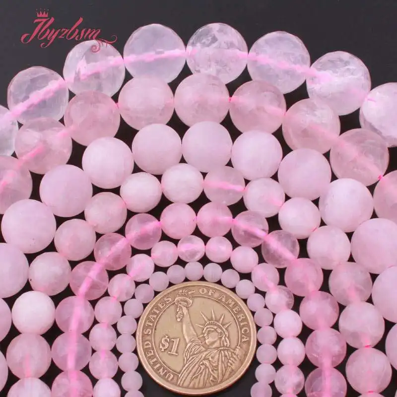 

4,6,8,10,12mm Round Smooth Faceted Frosted Ball Rose Quartzs Crystal Natural Stone Beads For DIY Jewelry Making 15"Free Shipping