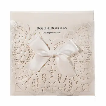 

100Pcs Ribbon White Laser Cut Wedding Invitations, Wedding Cards Birthday Card Matched with RSVP & Thank You Card and Envelopes