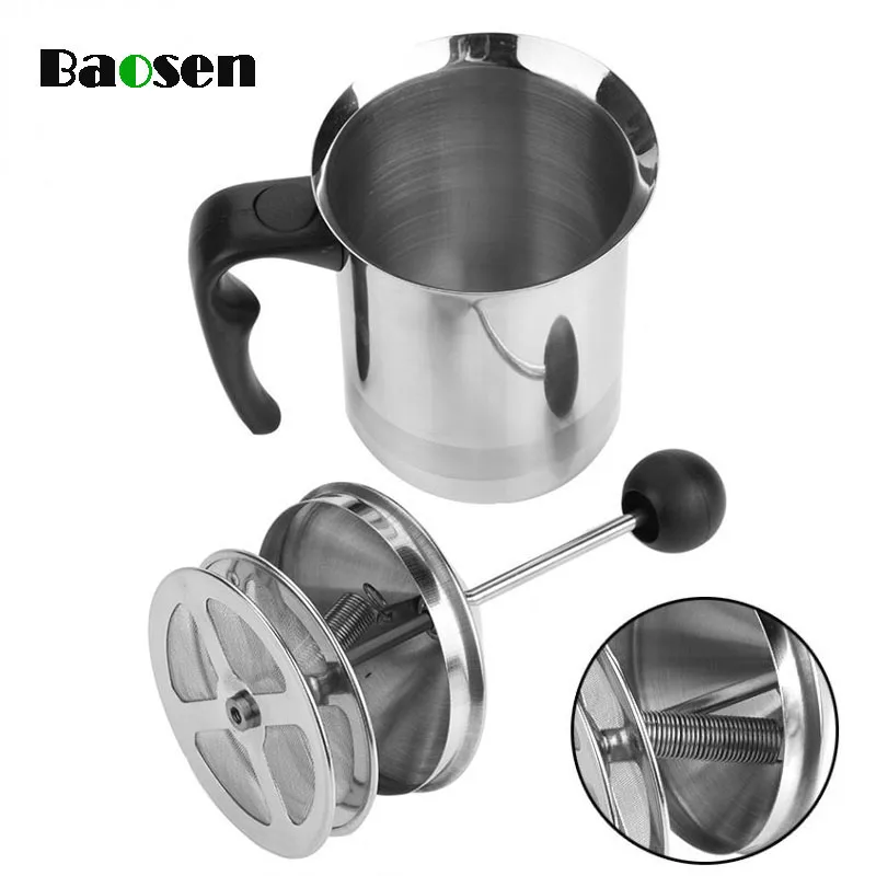 

Baosen 400ml Stainless Steel Milk Frother for Cappuccino Milk Jugs Double Mesh With Spring Milk Creamer Kitchen Gadgets