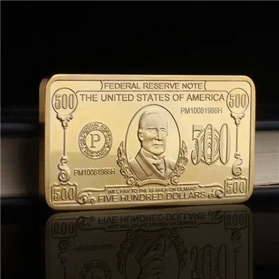 Современные золотые слитки бар$500 Позолоченные, золотые и серебряные памятные монеты художественная коллекция цинковый сплав сувенир из США монеты подарки - Цвет: Gold