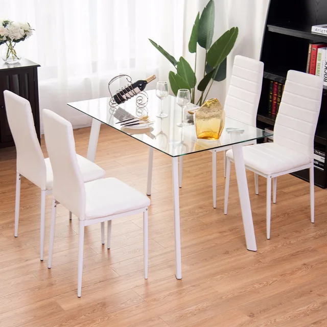 Best Offers Giantex 5Pcs Dining Set Tempered Glass Top Table & 4 Chairs Kitchen Furniture White New Living Room Set HW57911+ Best Offers Giantex 5Pcs Dining Set Tempered Glass Top Table & 4 Chairs Kitchen Furniture White New Living Room Set HW57911+