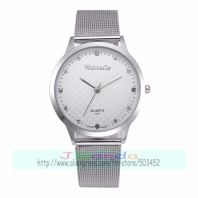 100 шт./лот WOMAGE-471 Модные женские сетчатые часы Серебряный ремешок пара кварцевых часов обертывание кварцевые наручные часы для влюбленных