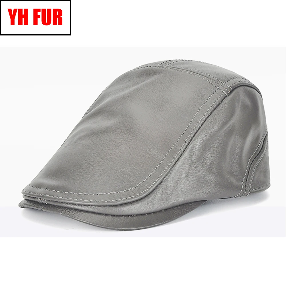 

Men Real Leather Duck Tongue Cap Brand Casual Cowhide Leather Hat 2019 New Style Fashion Spring Autumn Real Cowhide Leather Caps