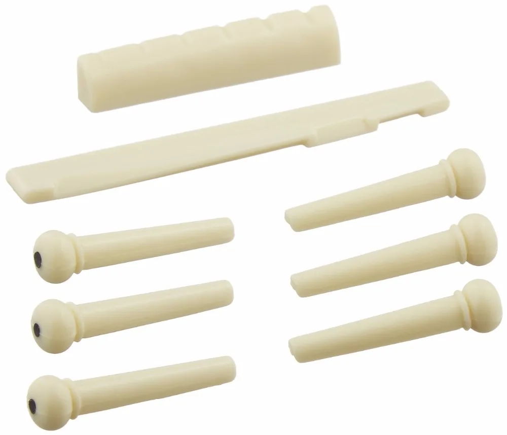 Plastic 6 String Guitar Bone Bridge Saddle Nut and 6 Pcs Guitar Bone Bridge Pins Acoustic Cattle