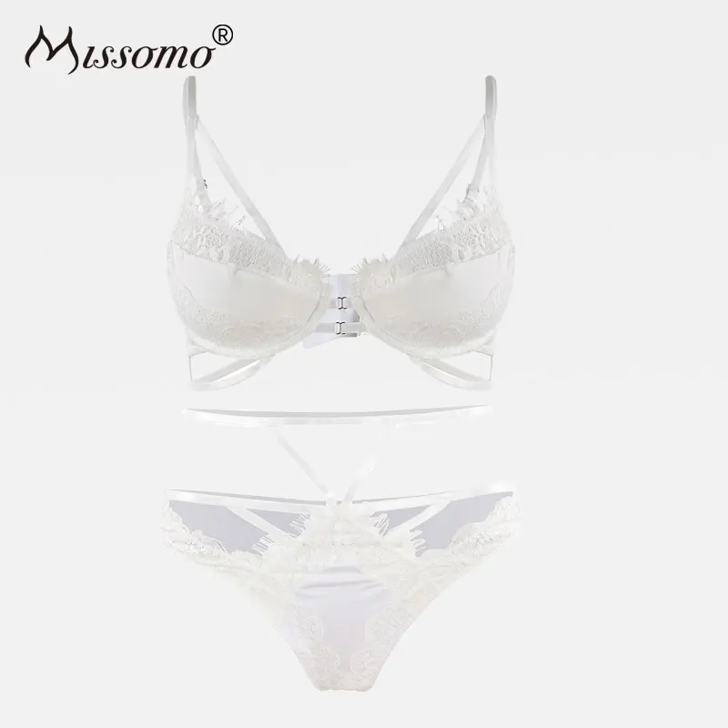 Missomo Woman Solid White Bra Panty Set Sexy Lace Bralette Panty Set
