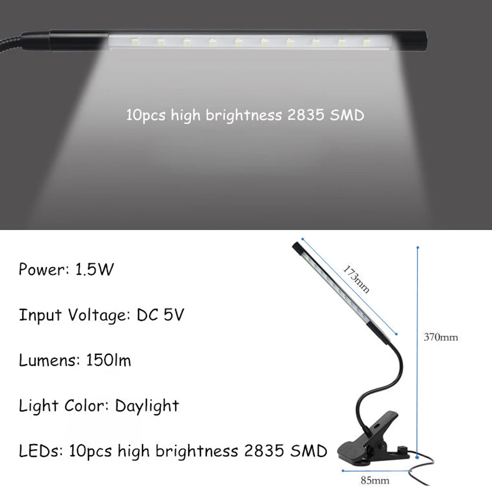 Сенсорная яркость регулируемая настольная лампа гибкий USB светодиодный светильник светодиодный твердый зажим для чтения лампы для ноутбука спальни