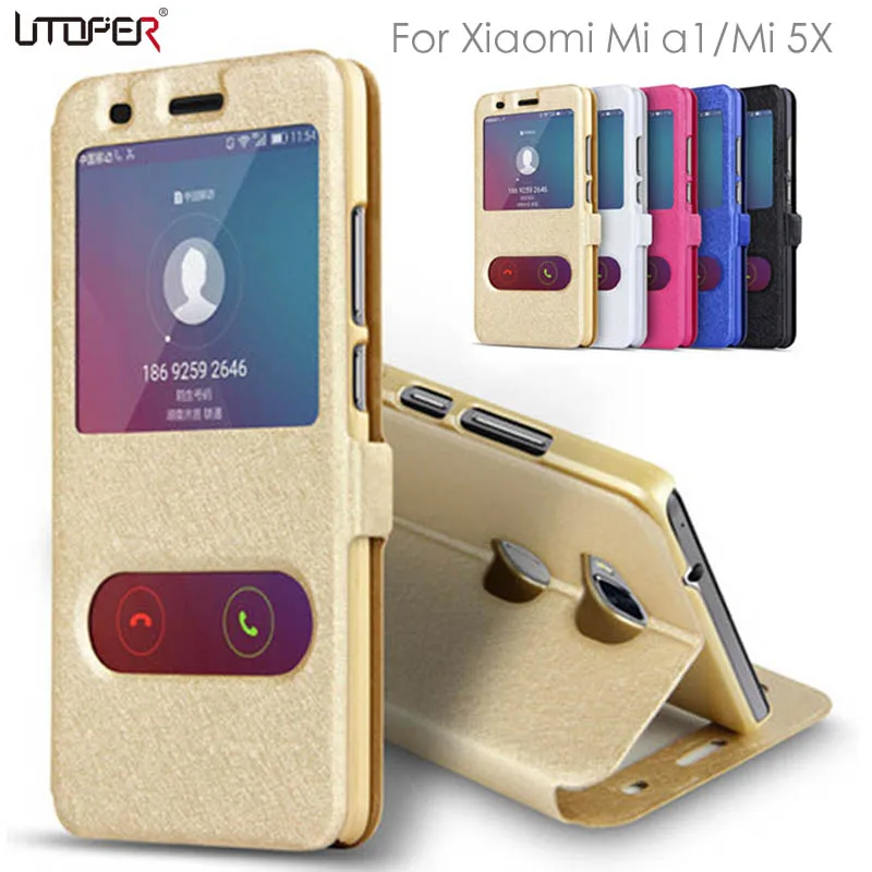 

UTOPER For Xiaomi Mi a1 Case Flip Cover Luxury Window View Silk Pattern Leather Case For Xiaomi Xiomi Mi 5X a1 Case a 1 Cover