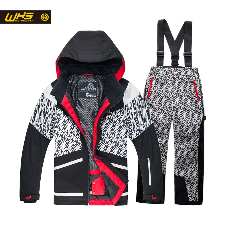Whs جديد الأولاد بدلة تزلج المراهقين سترة المعاطف windproof و بانت ملابس الأطفال بدلة تزلج ماء 4-16 سنة خلع في الثانية