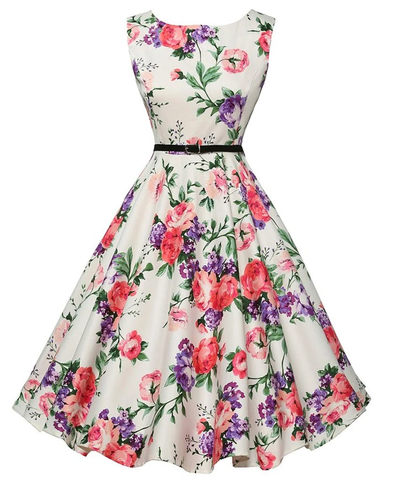 

Eyegemix Women Vintage 50s 60s Rockabilly Office Dresses Pinup Floral Print Retro Audrey Hepburn Dress for Housewife Vestidos