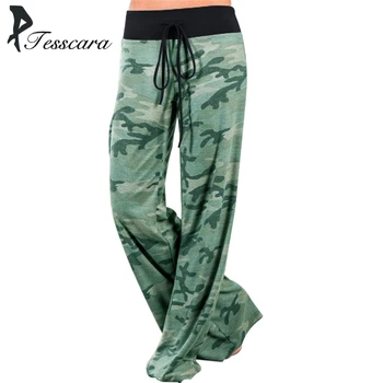

Women Loose Wide Led Pants Drawstring Elastic Waist Mid Waist Comfortable Print Camouflage Causal Plus Size Trousers Bottom